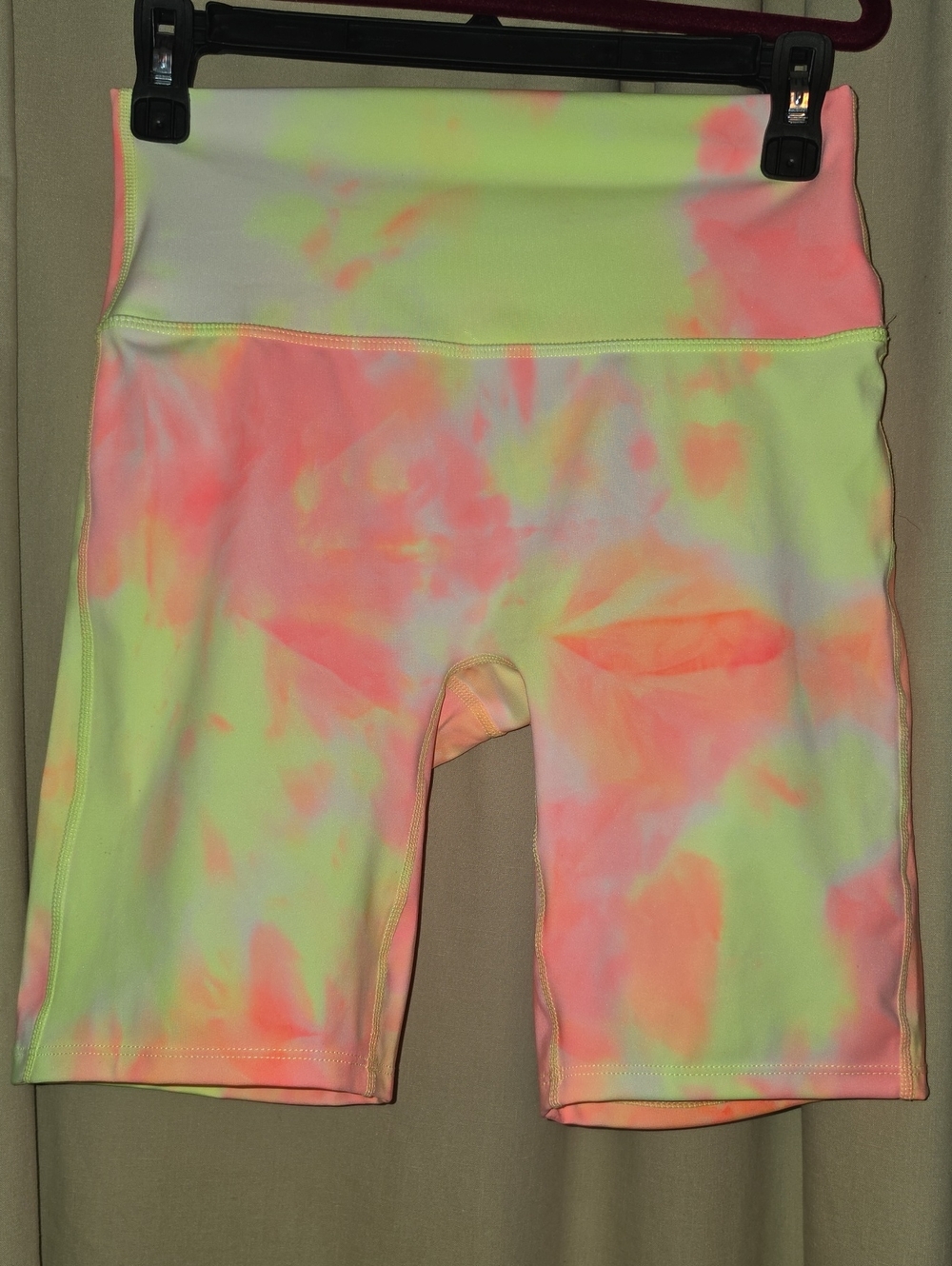 Zenana Outfitters Neon Tie-Dye High-Waist Bike Shorts - Pink & Yellow